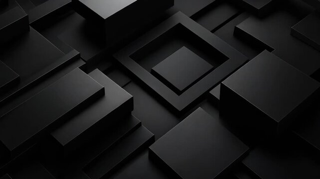Abstract black geometric shapes creating a layered three-dimensional pattern