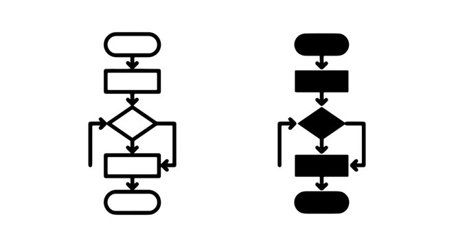 Flowchart Icons: Process Diagram Symbols, Algorithm Logic, Decision Tree, Workflow Steps