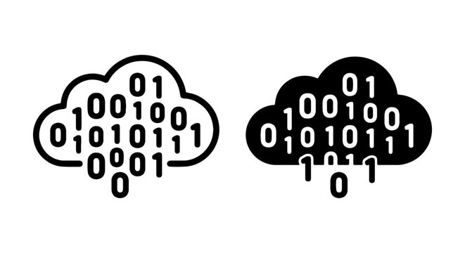 Cloud Computing Data Icons, Binary Code Storage, Digital Information Storage Icons