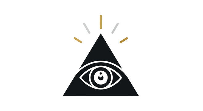 Mystical all seeing eye symbol in a black pyramid with rays