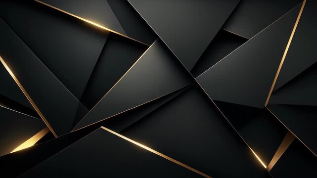 Abstract black geometric shapes with gold edges creating a modern pattern
