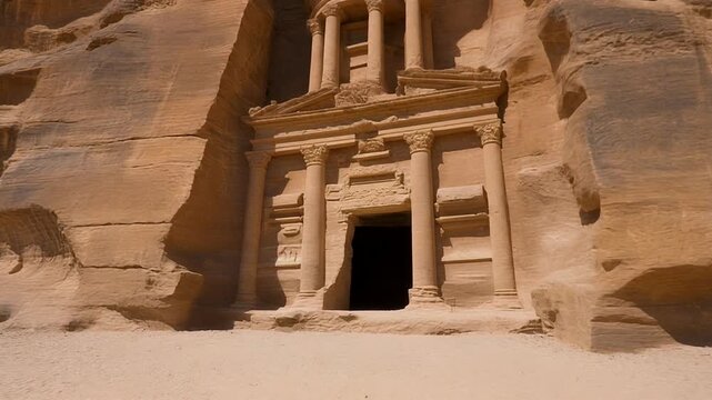 Majestic ancient tomb of hegra carved into alula sandstone cliffs