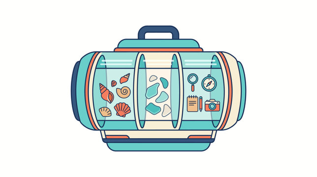 Futuristic Travel Case with Vacation Memories and Beach Collectibles