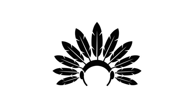 A black silhouette of a traditional Native American feathered war bonnet.