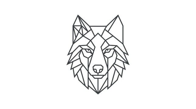 Geometric wolf head illustration with sharp lines and minimalist polygonal style.