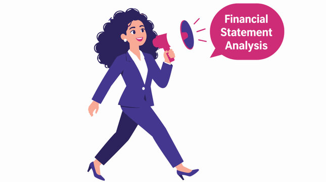 Confident businesswoman with megaphone walking forward.