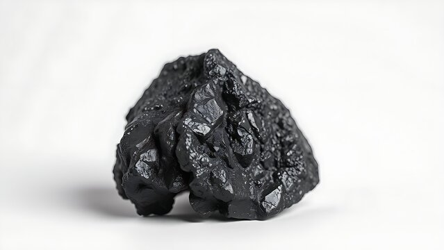 A specimen of black magnetite ore with metallic luster.