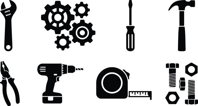 Hand tools set with gears and hardware