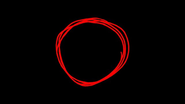 Red hand-drawn circle highlight animation, scribble marker style emphasis, isolated on a black background, creative motion graphic, artistic sketch, professional video asset, minimalist design.
