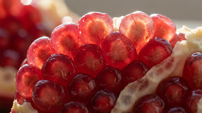 Delicious fresh pomegranate seeds arils on white background healthy