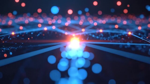 Abstract digital network connections with glowing blue and orange dots