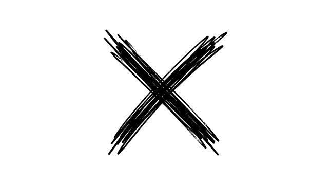 Hand drawn black cross mark symbol on white background