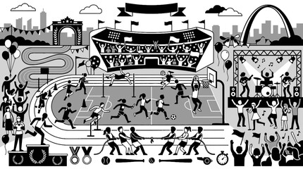 People engaged in various sports activities. © zelinazafer