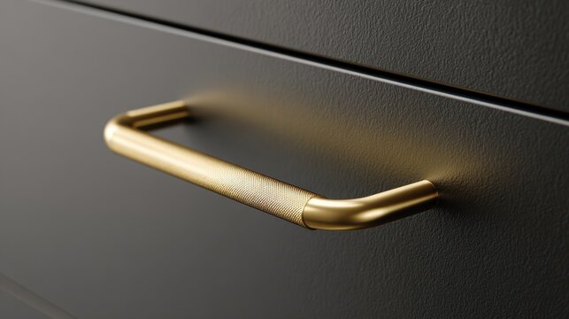 Modern matte black cabinet drawer featuring a sleek gold textured metal handle showcasing contemporary design and elegant home decor aesthetics