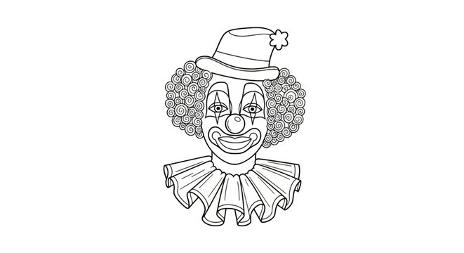 Smiling clown with curly hair.