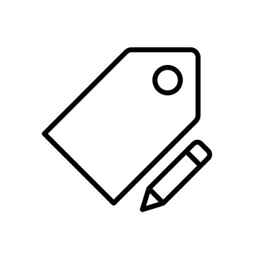 Iconic representation of a tag with a pencil for editing.