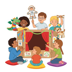Obraz premium Children enjoying a homemade puppet show