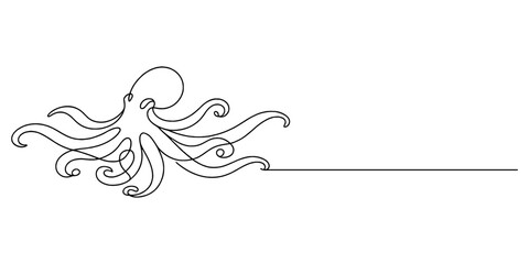 Octopus Line Drawing, Continuous-line drawing of an octopus with flowing tentacles, symbolizing marine life and creativity. © Sa_e