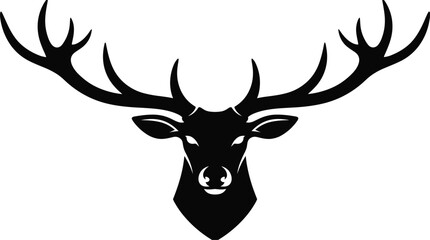 Obraz premium Deer Head Silhouette with Large Majestic Antlers Vector Icon for Hunting Clubs, Outdoor Sports Logos, Forest Wildlife Badges, and Masculine Branding Designs