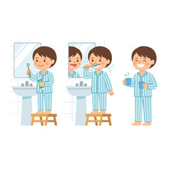 Fototapeta premium Boy brushing teeth in bathroom routine
