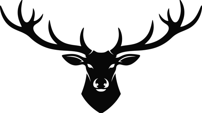 Deer Head Silhouette with Large Majestic Antlers Vector Icon for Hunting Clubs, Outdoor Sports Logos, Forest Wildlife Badges, and Masculine Branding Designs