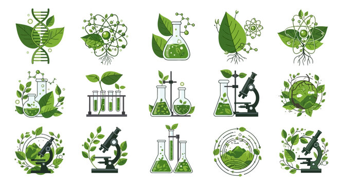 Green Science Laboratory Equipment Icons.