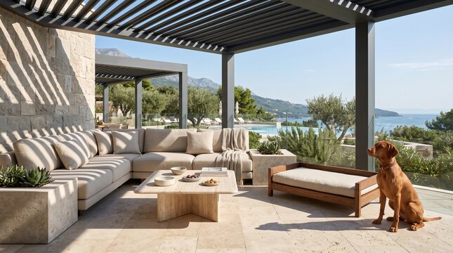 Hospitality Style Pet Lounge Corner On Luxury Covered Penthouse Terrace