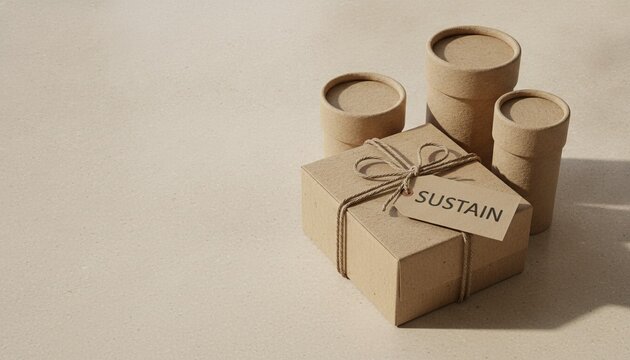 Plastic-free packaging boxes with sustain tag on surface