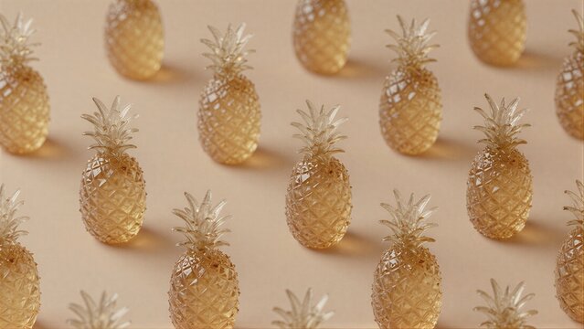 Golden pineapples in a repeating pattern on a soft beige background.