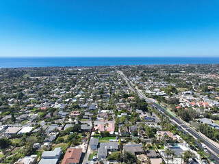 Fototapeta premium Aerial view of Wealthy Encinitas town in San Diego South California, USA. 