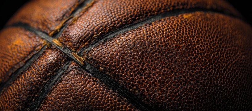 Macro detail of a classic brown basketball surface with basketball equipment close-up material textured athletic professional exercise competition recreation bouncing sporting physical