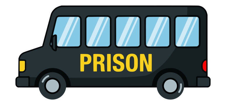 prison bus inmates transportation vehicle justice system federal law flat color vector illustration template design