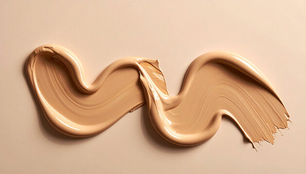 Liquid foundation smudge and creamy texture of makeup base on beige background