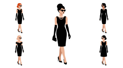 Obraz premium Woman Elegant Fashion Style Illustration Featuring a Little Black Dress and Accessories