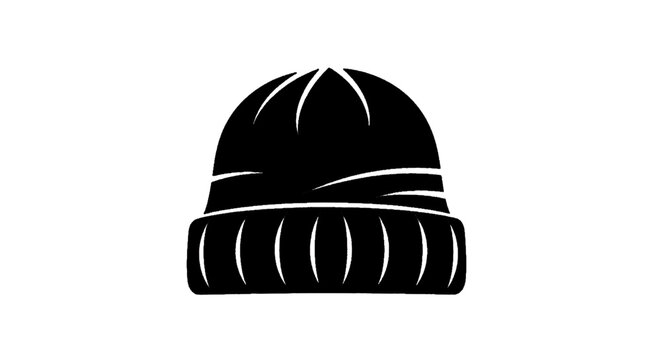 Minimal black silhouette icon, simple flat vector, bold black shape, no, no shading black silhouette of a beanie hat on a, flat icon style