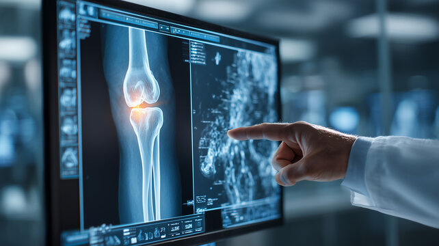 Orthopedic Surgeon Analyzing Elbow Fracture X Ray Image on Digital Medical Monitor