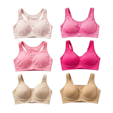 Four stylish women's lace bralettes in pastel colors arranged neatly