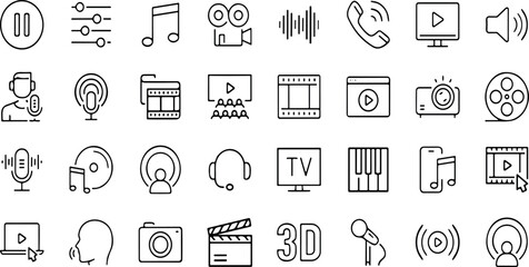 Flat line icons set of media and communication devices and tools © MSTNURAJA