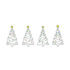 Fototapeta premium Four colorful Christmas trees with golden stars on top in a row