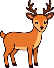 Obraz premium Cute Cartoon Deer with Antlers Standing Side View — Adorable Brown Wild Animal Character Illustration on White Background