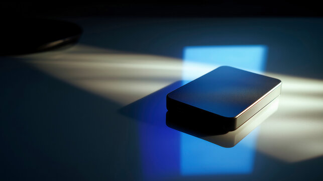 Small Black Hard Disk Drive with Reflective Surface and Light Glare