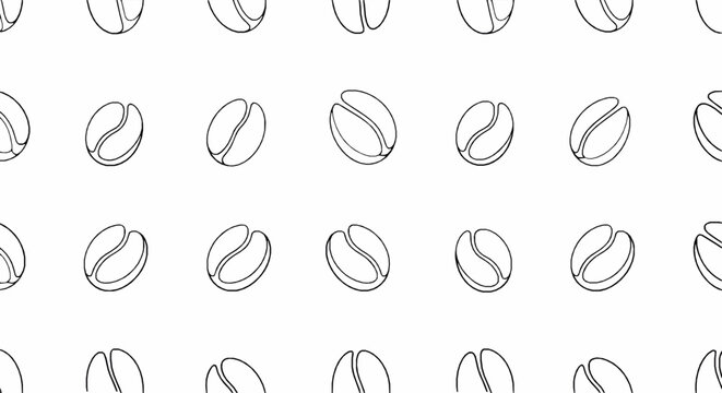 Seamless pattern of outline coffee beans