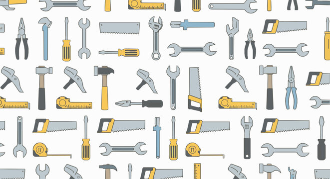 Seamless pattern with various construction tools