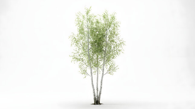 White birch tree with green leaves and pale bark showcases a simple plant structure and natural growth. Perfect for naturethemed designs and environmental concepts.