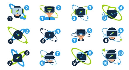 Fototapeta premium Virtual Reality 360 Degree Rotation and Navigation Icon Set