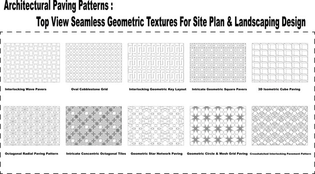 architectural paving patterns: top view seamless geometric textures for site plan and landscaping design