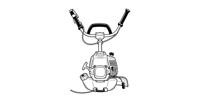 Black and white line drawing of a leaf blower machine.