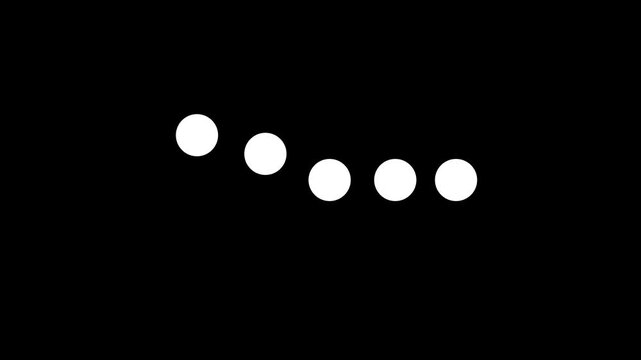 A mesmerizing motion of five white dots on a black background loop.