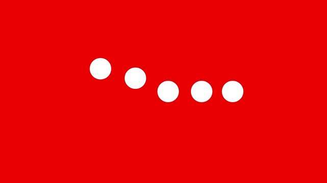 Minimalist loading animation with five white dots on red background.