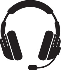 Obraz premium Black headphones with microphone on white background for audio